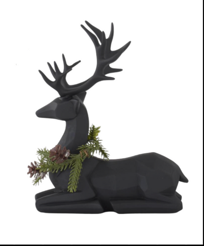 Matte Black Modern Deer w/ Pine Wreaths (Various Styles)