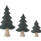 Set of 3 Natural Wood & Sage Green Velvet Flocked Trees