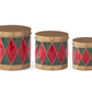 Red & Green Harlequin Metal Drum Containers (Various Sizes)