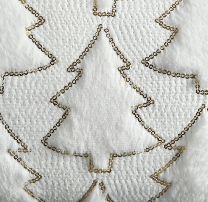 Christmas Tree Lumbar Pillow, White w/ Gold