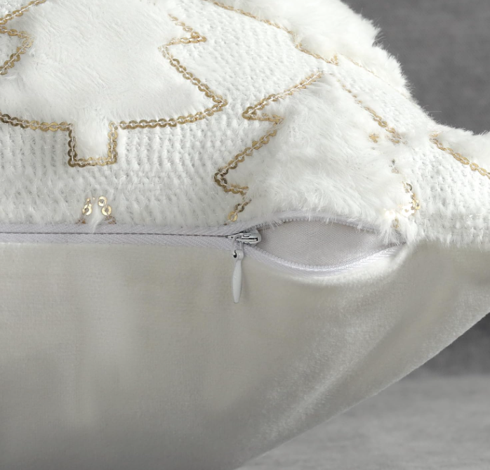 Christmas Tree Lumbar Pillow, White w/ Gold