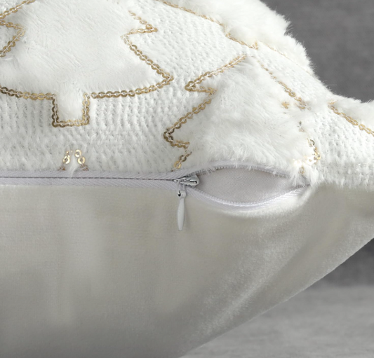 Christmas Tree Lumbar Pillow, White w/ Gold