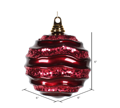6" Burgundy Wave Ball Ornament with Glitter