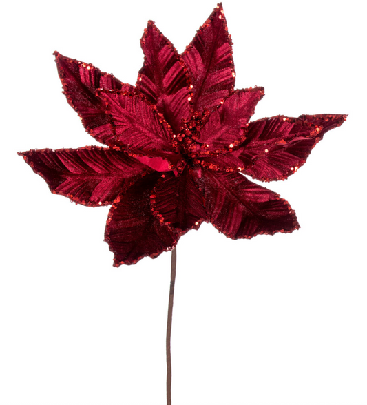 24" Burgundy Velvet Sequin Poinsettia