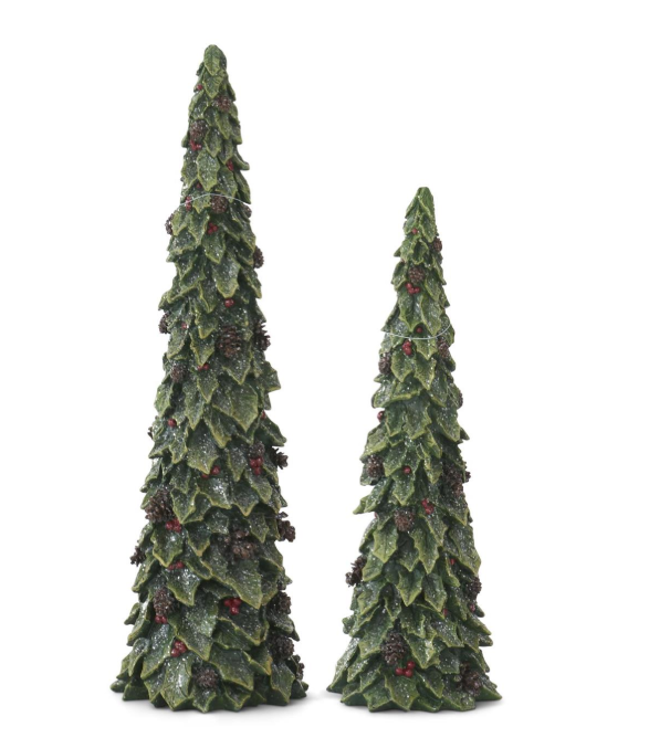 Glittered Green Resin Holly Leaf Trees (Various Sizes)
