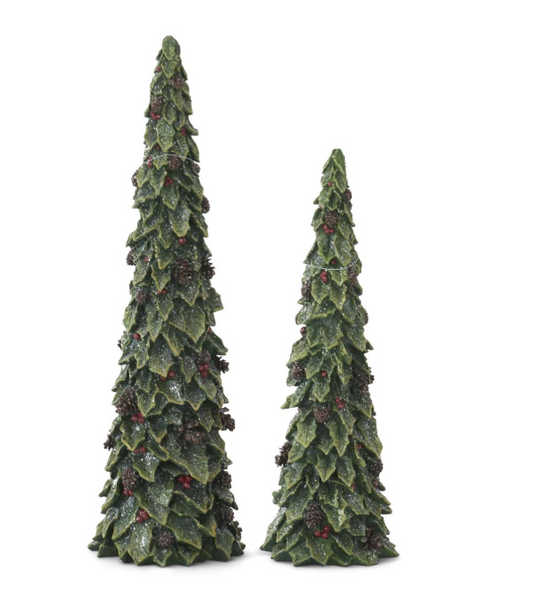 Glittered Green Resin Holly Leaf Trees (Various Sizes)