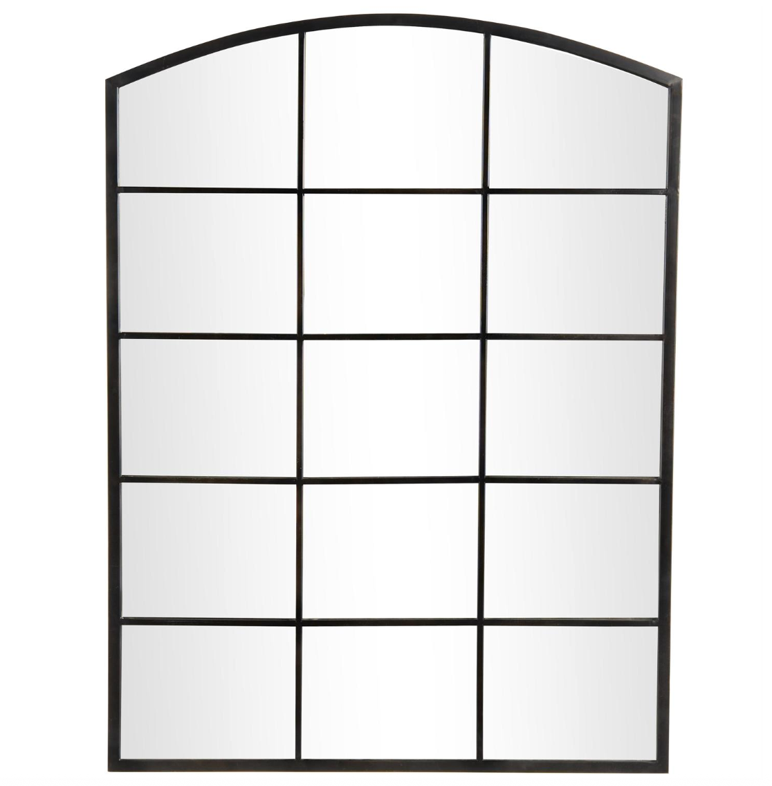 Black Metal Arched Windowpane Mirror, Tall