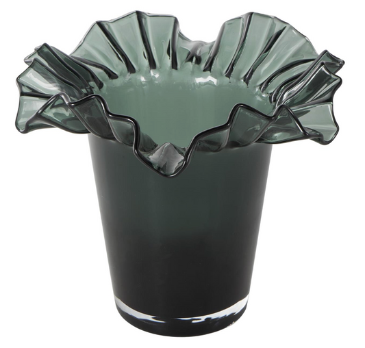 Green Glass Tulip Inspired Vase