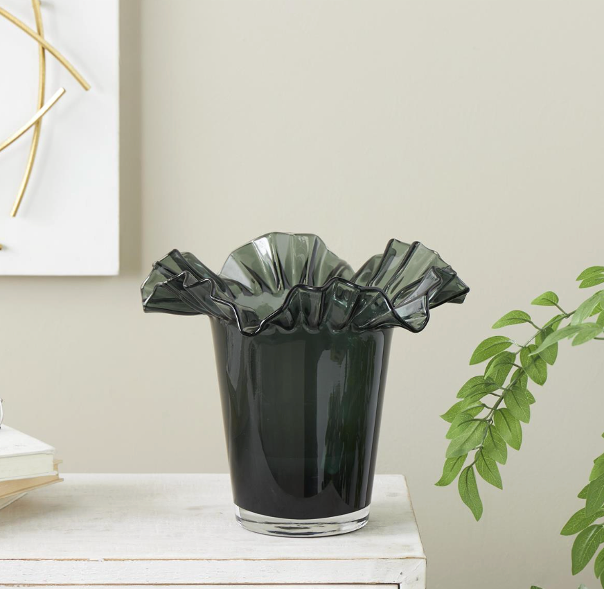 Green Glass Tulip Inspired Vase