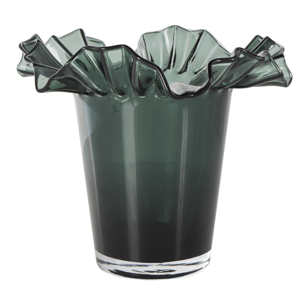 Green Glass Tulip Inspired Vase