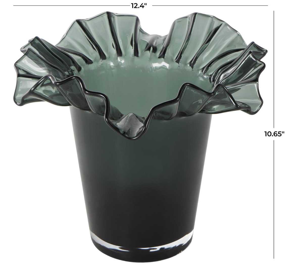Green Glass Tulip Inspired Vase