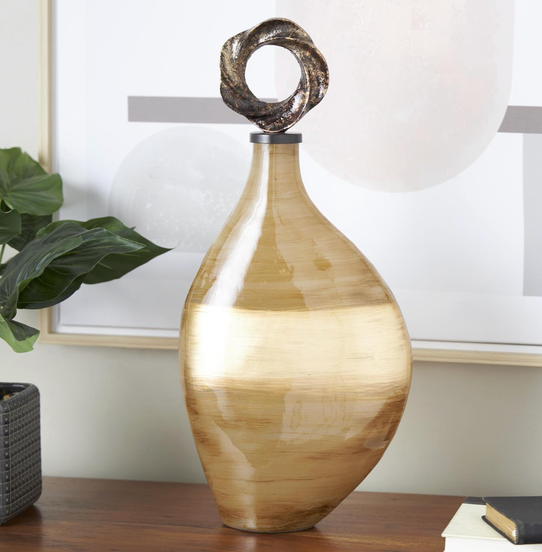 Glass Ombre Decorative Jar with Bronze Ring Top (Various Styles)