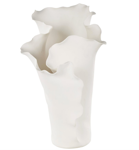 White Abstract Vase w/ Wavy Rim
