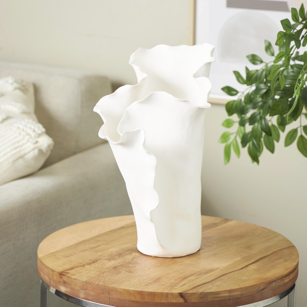 White Abstract Vase w/ Wavy Rim