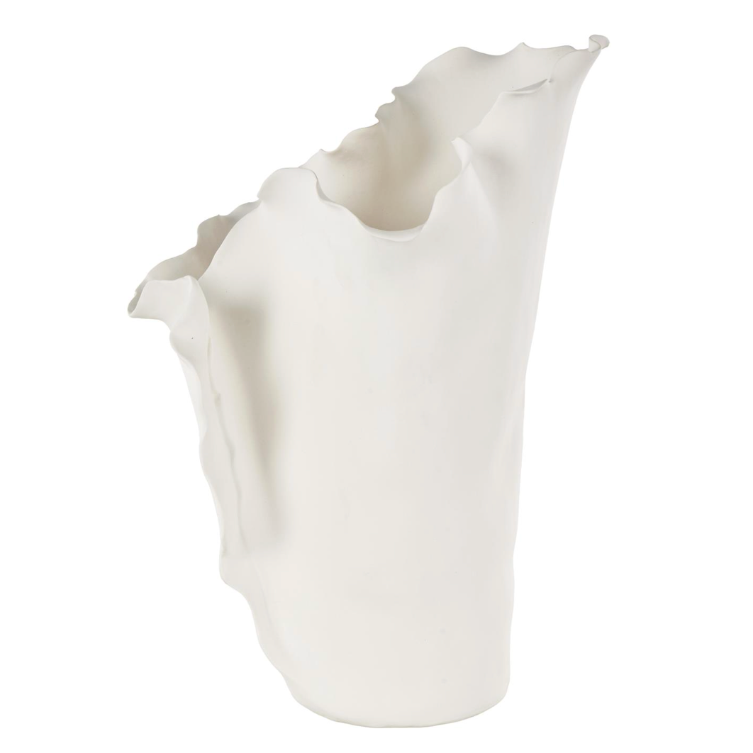 White Abstract Vase w/ Wavy Rim