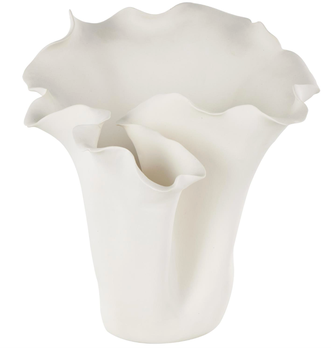 White Abstract Vase w/ Wavy Rim, Short