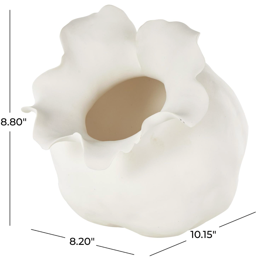 White Abstract Floral Vase w/ Wavy Rim