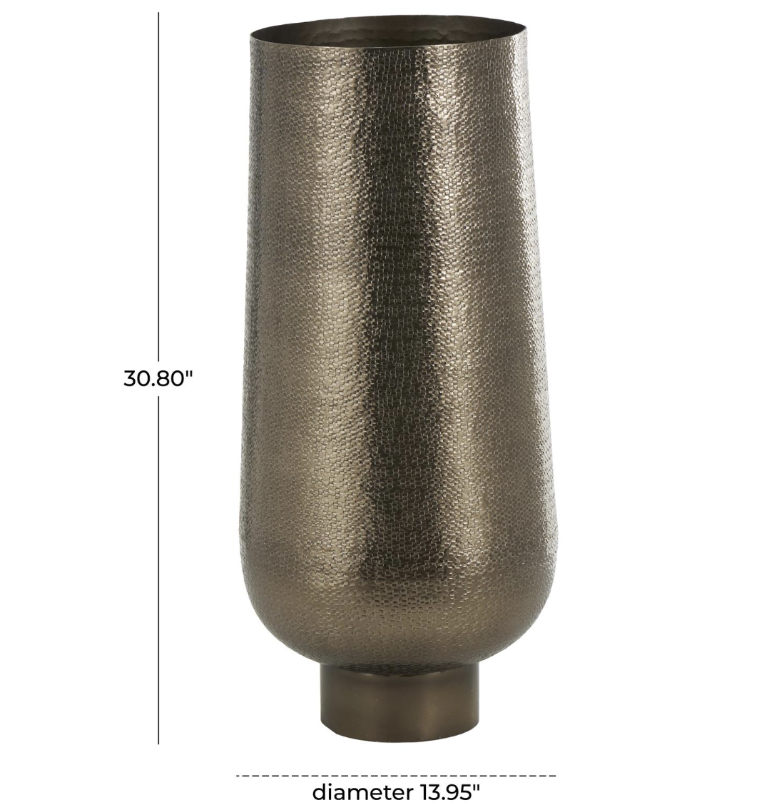 Brass Metal Textured Floor Vase with Elevated Base (Various Sizes)