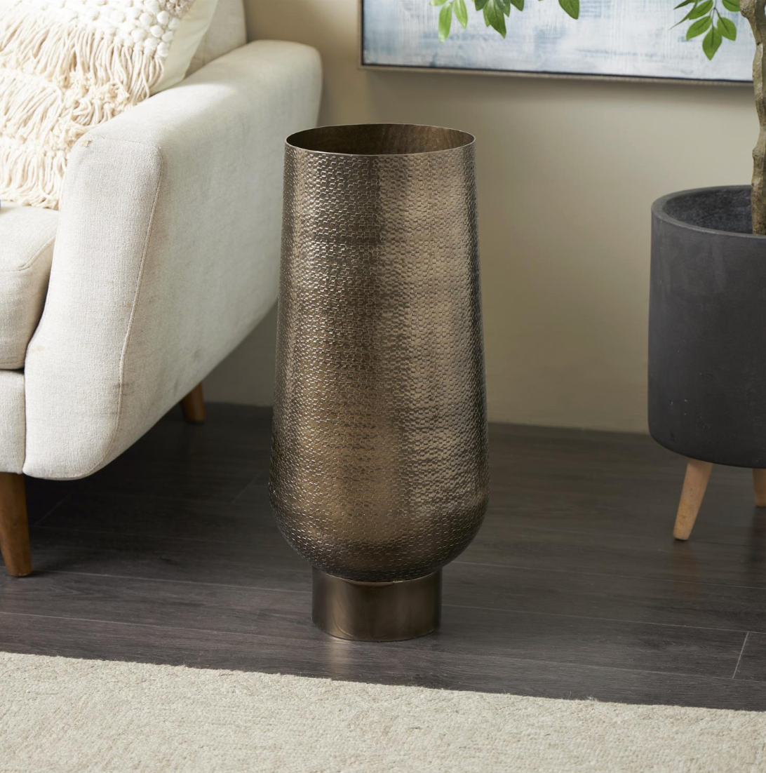 Brass Metal Textured Floor Vase with Elevated Base (Various Sizes)