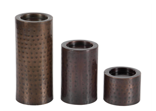 Bronze Hammered Pillar Candleholders, Set of 3