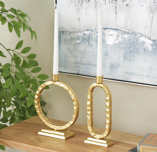 Gold Hammered Tapered Candleholders, Set of 2