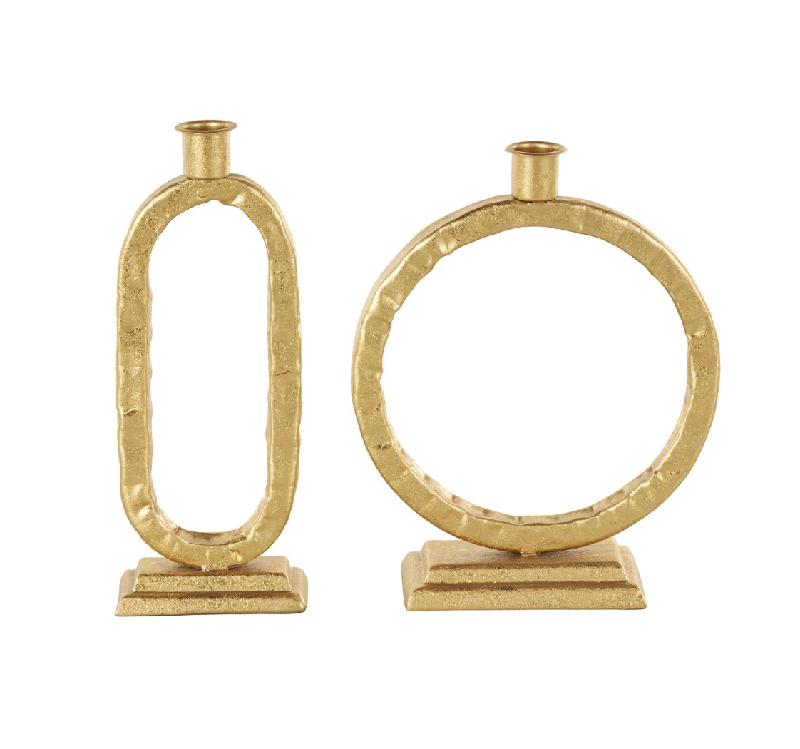 Gold Hammered Tapered Candleholders, Set of 2