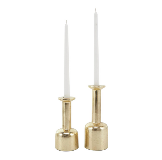 Gold Metal Tapered Candleholders, Set of 2