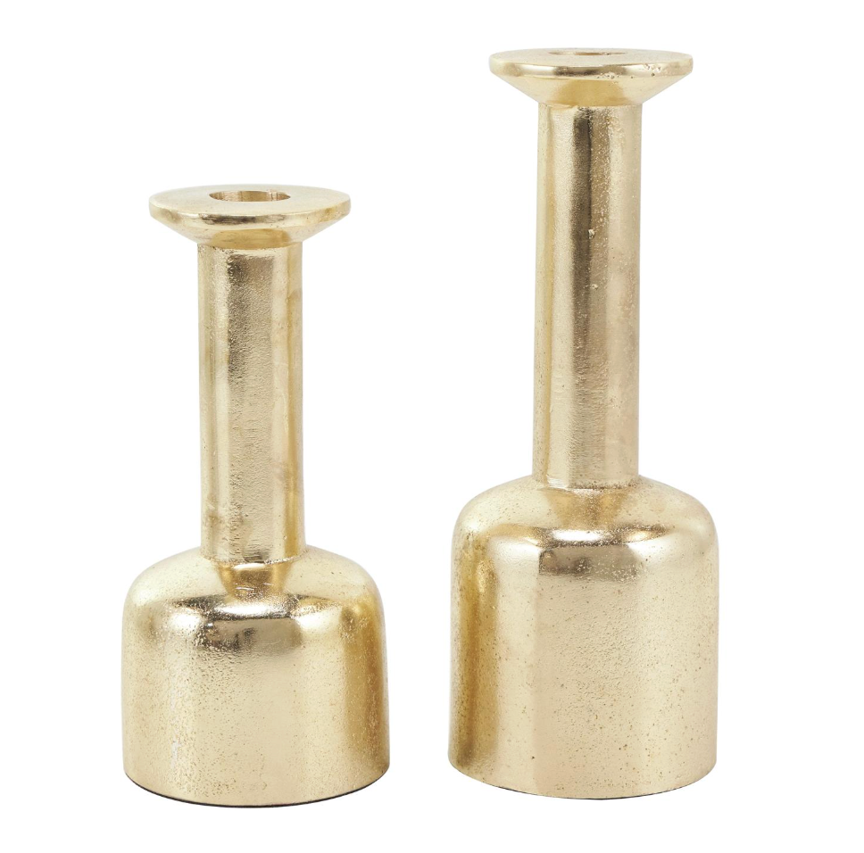 Gold Metal Tapered Candleholders, Set of 2