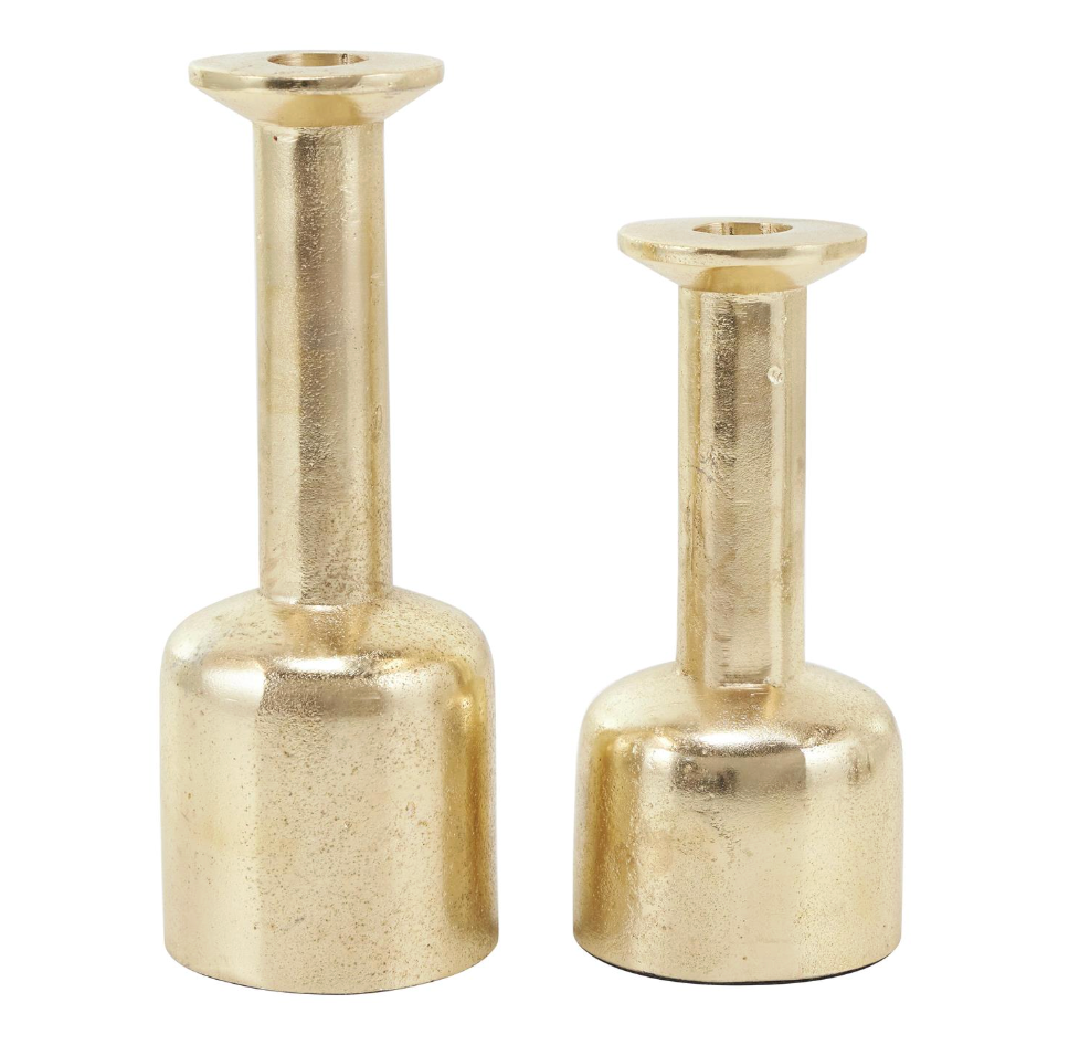 Gold Metal Tapered Candleholders, Set of 2