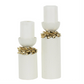 White and Gold Ceramic Pillar Candleholders, Set of 2