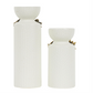 White and Gold Ceramic Pillar Candleholders, Set of 2