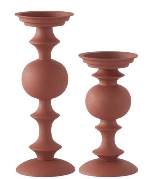 Rust Matte Metal Candleholders, Set of 2