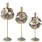 Gold w/ White & Black Metal Tapered Candleholders, Set of 3