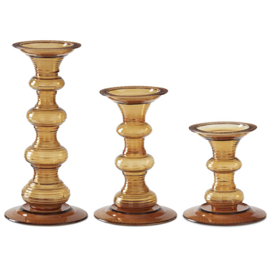 S/3 Harvest Amber Pillar Candleholders