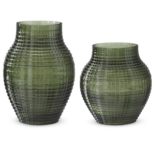 Green Grid Pressed Glass Vase (Various Sizes)