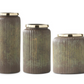 Glass Ribbed Dark Patina w/ Gold Vases (Various Sizes)