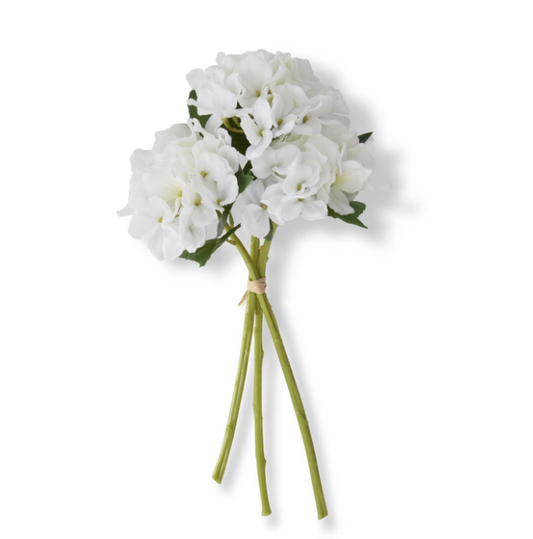 15" White Real Touch Hydrangea Bundle (3 Stems)