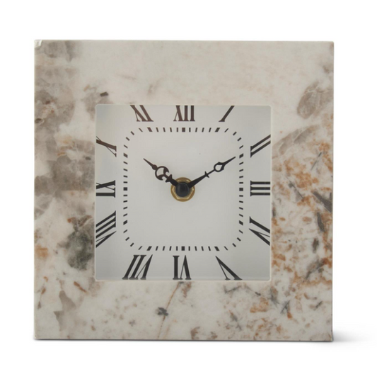 6.5" White Brown & Gray Marble Table Clock
