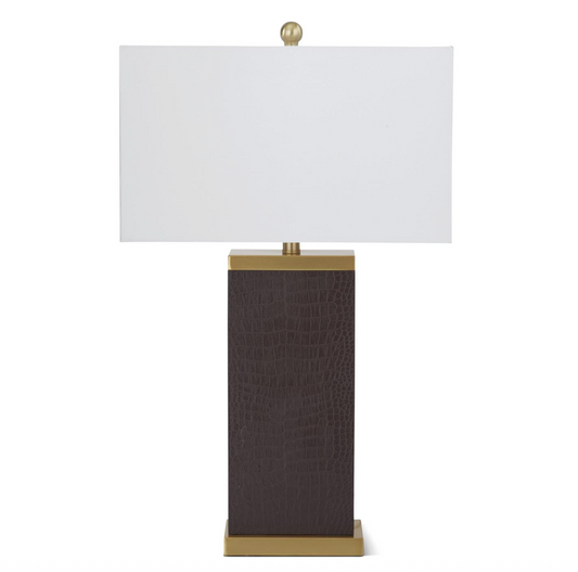 30" Brown Leather & Gold Metal Table Lamp