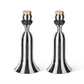 10" Black & White Striped Ceramic Tapered Candleholders, Set of 2