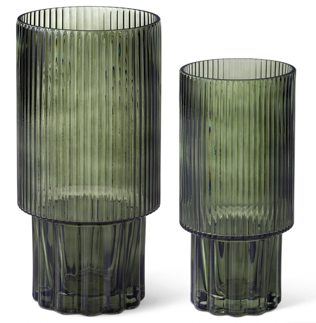 Green Lined Pressed Glass Vase (Various Sizes)