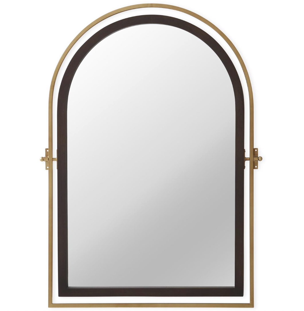 38.5" Antique Gold & Dark Wood Arch Top Mirror