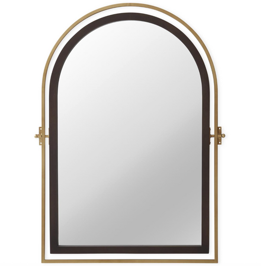 38.5" Antique Gold & Dark Wood Arch Top Mirror
