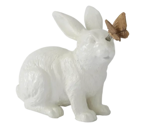 4.5" Glossy White Resin Rabbits w/ Gold Butterflies (Various Styles)