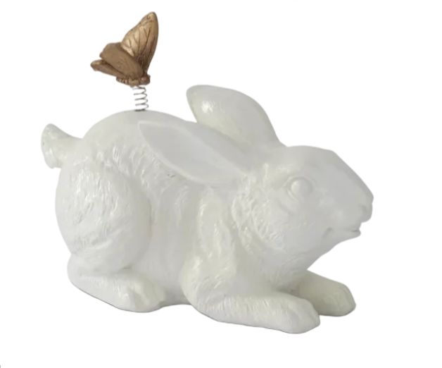 4.5" Glossy White Resin Rabbits w/ Gold Butterflies (Various Styles)