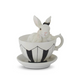 3.25" White Resin Bunnies in Black & White Teacups (Various Styles)