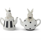 5.75" White Resin Bunnies in Black & White Teapots (Various Styles)