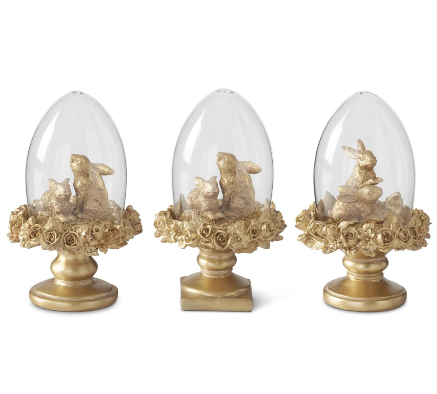 6.25" Gold Resin Easter Bunny Egg Cloche Topiaries (Various Styles)