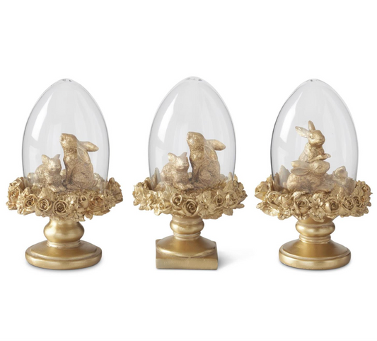 6.25" Gold Resin Easter Bunny Egg Cloche Topiaries (Various Styles)