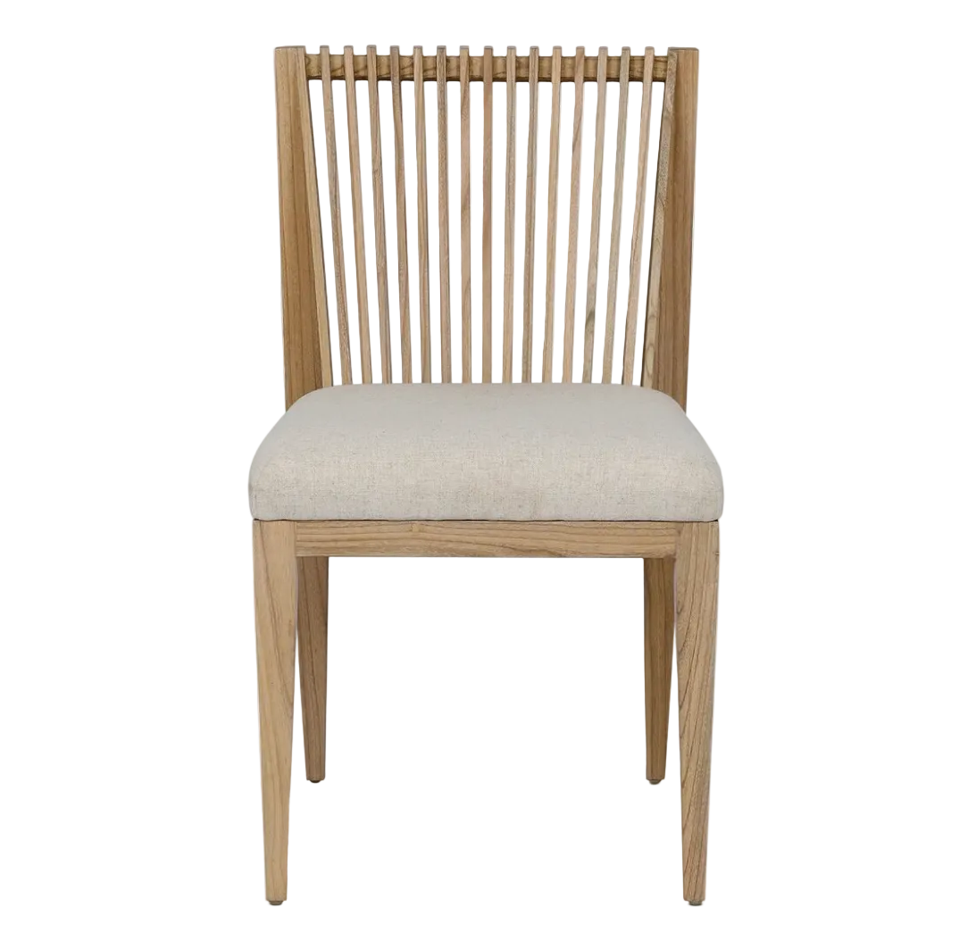 Wooden chair with a white cushion on a white background